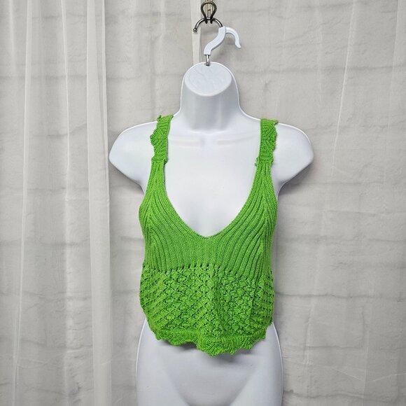 Green Crochet Knit Tank Hippie Boho Festival Y2K Granola L - Picture 1 of 9